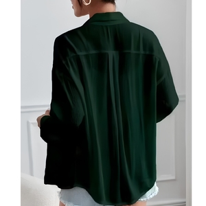เสื้อเชิ้ตชีฟองแขนยาวสำหรับผู้หญิง กระดุมหน้า สีพื้น ทรงหลวม สวมใส่สบาย เหมาะสำหรับใส่ทุกวัน - Product Image 2