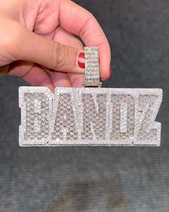 Iced Out Moissanite Pendant Custom <b>Name</b> 925 Sterling Silver Charm Letter Jewelry Hip Hop Party Wear - Product Image 1