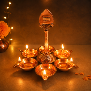 Lámpara de Aceite Shiv Ling de Cobre Puro de 6 Caras, Soporte para Lámpara Aarti, para Templo Hindú, Decoración del Hogar, Regalo de Diwali, Venta al por Mayor - Product Image 2