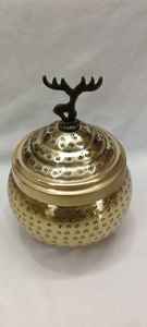 Vintage Brass Storage Jar with Deer Handle Lid Engraved Decorative <b>Container</b> Antique Style Trinket Box Handmade Metal Candy - Product Image 2