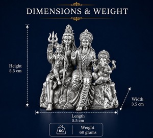 Idole de Shiva Parivar en argent oxydé plaqué 999 de Jaipur Metals |   Statue hindoue 100% en laiton |   Décoration de la maison pour Diwali | - Product Image 3