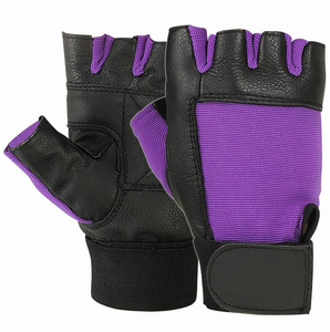 Gants de moto demi-doigts en cuir violet et noir, respirants, écologiques, longueur opéra, pour usage quotidien extérieur quatre saisons - Product Image 1