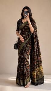 Sari en polyester imprimé pour femme, séchage rapide, sans plis, décontracté, pour fêtes, Diwali, vêtements ethniques traditionnels, tenue drapée - Product Image 3