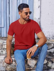Camiseta de Manga Corta para Hombre, Cuello Redondo, Color Rojo, Corte Ajustado, Informal, Transpirable, Tejida, 100% Algodón, Color Sólido - Product Image 6
