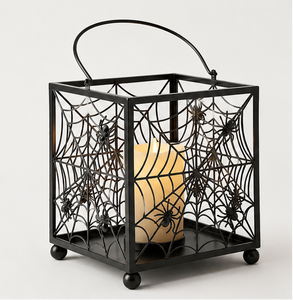 Wholesale Halloween Decor Black Metal Spider Web Candle <b>Lantern</b> Spooky Gothic Iron Tealight Holder for Haunted House Tabletop - Product Image 5