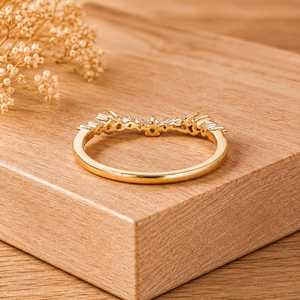 14 Round Brilliant Cut Stone Lab Grown Diamond Wedding <b>Ring</b> Band Curved Chevron <b>Stacking</b> for Parties 10k 14k 18k Solid Gold - Product Image 4
