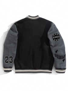 Veste universitaire personnalisée avec manches en cuir, veste de baseball noire brodée, style couple, vente en gros OEM - Product Image 6