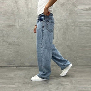 2026 Best Selling Men's Casual Straight 100% Cotton Lightweight Baggy <b>Jeans</b> Pant with Custom Logo Eco-Friendly & Breathable - Product Image 2