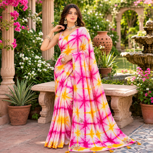 Sari de mariage vintage Tie Dye Jaipur Shibori rose jaune en modal, vente en gros, broderie miroir, vêtements de fête pour femmes, OEM - Product Image 6