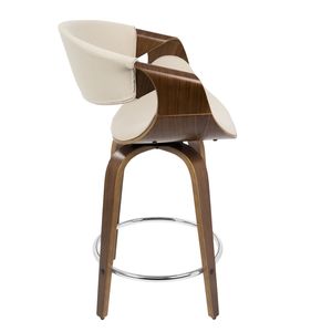 Set di 2 Sgabelli da Bar Curvini in Stile Mid-Century Modern, Legno di Noce e Tessuto Crema - Product Image 4