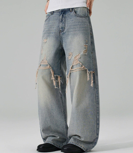 Custom <b>Mens</b> 100% Cotton Straight Denim Pants Vintage Stone Wash Relaxed Regular Fit Heavy Duty <b>Trousers</b> Wholesale Supplier - Product Image 1