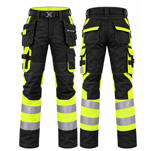 High Visibility <b>Work</b> Pants Men Reflective Cargo Trousers With <b>Knee</b> <b>Pads</b> Polyester Safety Protective Uniform - Product Image 1