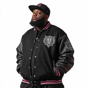Chaqueta Varsity de Talla Grande para Hombre, con Mangas de Cuero y Bordado, Cuello Redondo, Chaqueta de Béisbol de Invierno para Hombre - Product Image 1