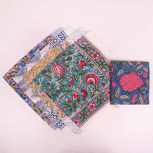 All Seasons Hand Block Printed Poplin Cotton Floral & Color Blocking Pattern Eco-Friendly Breathable <b>Tie</b>-<b>Back</b> Bandana for Adults - Product Image 4