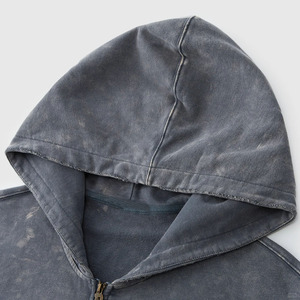 Customizable Washed Stonewash Regular Fit Zipper-<b>Up</b> 100% Cotton Solid Winter Plain Dyed Acid Wash Men's Hoodies and Sweatshirts - Product Image 3