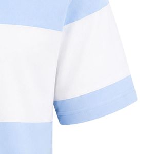 Light <b>Blue</b> White Striped <b>Polo</b> <b>Shirt</b> Short Sleeve Color Block Collared Button Front Casual Golf Teamwear <b>Shirt</b> with Crest Patch - Product Image 3