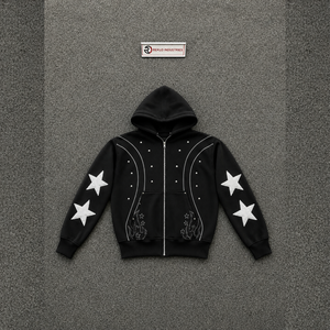 Sweat à capuche zippé oversize streetwear noir premium, brodé, avec poche avant zippée, manches classiques, en coton - Product Image 5