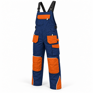 Salopette de travail industrielle OEM pour homme en coton, confortable, respirante, avec poches cargo, empiècements contrastants aux genoux et bretelles réglables - Product Image 2