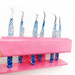 Pince à cils anti-magnétique en acier inoxydable avec revêtement en papier bleu personnalisé, 6 pointes différentes, pointe argentée brillante, couleur rose - Product Image 6