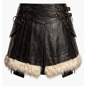 Kilt de cuero auténtico negro para hombre con ribete de piel sintética, falda de cuero estilo vikingo, kilt de guerrero gótico hecho a mano - Product Image 2