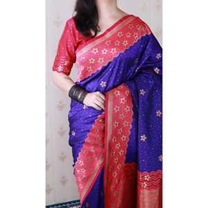 Sari Único de Seda Suave con Tejido Ondulado Banarasi Violeta y Bordado Zari, Blusas y Camisas para Mujer - Product Image 2