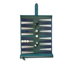 Ensemble de backgammon de luxe en cuir enroulable, jeu de voyage portable en daim avec pions en résine, logo personnalisé, cadeau haut de gamme - Product Image 2