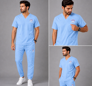 Ensemble de blouses médicales bleu clair pour hommes, col en V, tissu tissé en coton et polyester, uniformes d'hôpital - Product Image 3