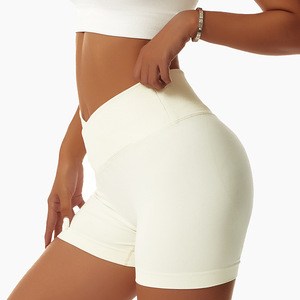 Shorts de Yoga de Cintura Alta para Mujer, Sólidos, Acanalados, Sin Costuras, de Malla Lavada, Elásticos en Cuatro Direcciones, para Entrenamiento, Gimnasio y Fitness - Product Image 1