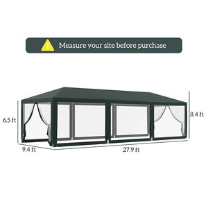 "28FT X 10FT Steel Frame Party <b>Tent</b> <b>Canopy</b> with 8 Removable Mesh Sidewalls & Green Cover for Outdoor Events & Weddings" - Product Image 3