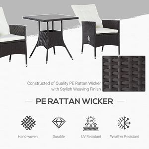 Set Bistrot da Esterno in PE Rattan a 3 Pezzi con Sedie Reclinabili Imbottite e Tavolino da Caffè Color Crema per Uso Ospedaliero - Product Image 4