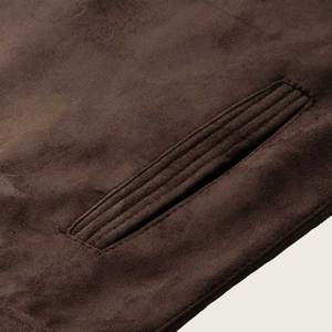 <b>Men's</b> Brown Suede Motorcycle <b>Jacket</b> Stand Collar Zipper Closure Regular Fit Moto Biker Style Autumn Wear - Product Image 5