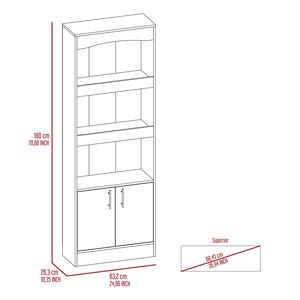 Bibliothèque Simma gris clair avec quincaillerie métallique, trois étagères et armoire à double porte - Product Image 6