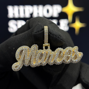 <b>Custom</b> Double Layer Script <b>Name</b> Pendant 925 Sterling Silver VVS Moissanite Fully Iced Hip Hop <b>Necklace</b> Yellow Gold Pave Designer - Product Image 4