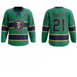 Premium 240 GSM Performance Polyester Ice Hockey Jersey Green Navy <b>Gold</b> Custom Team Logo Name <b>Number</b> Short Sleeve Uniform - Product Image 1
