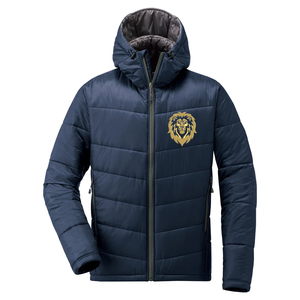 Vestes matelassées pour hommes de qualité supérieure, couleur bleu marine, style tendance, manches longues, fermeture éclair, veste matelassée d'hiver avec broderie en chenille - Product Image 1