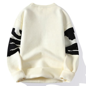 Pull en tricot crème pour homme avec imprimé lettres noires, vêtement d'automne, manches régulières, 2027 - Product Image 2