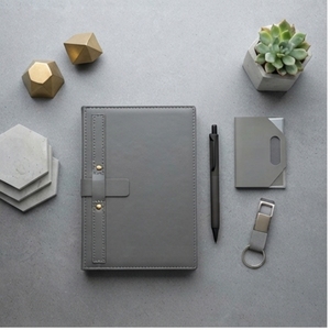 Grey Leatherette A5 Executive <b>Notebook</b> Gift <b>Set</b> With Pen Keychain Card Holder Custom Logo Office Use - Product Image 3