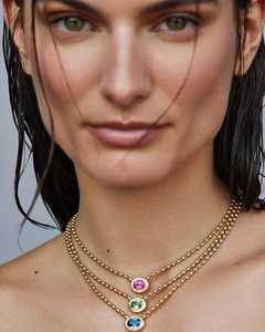 Collier pendentif ovale en aquamarine et moissanite 2,21 ct VS+ en or massif 14 carats, serti clos, solitaire, avec chaîne à billes de 3 mm pour superposition, IGI - Product Image 2