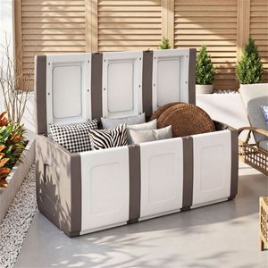Extra <b>Large</b> 80 Gallon Outdoor Deck <b>Box</b> Waterproof Beige PP Storage with Lockable Lid for Decorative Storage - Product Image 1