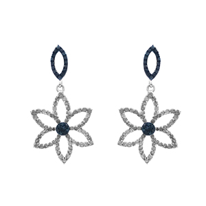 Pendientes de Plata de Ley 925 con Diamantes Naturales Blancos y Azules de Corte Redondo de 1.91 Cttw, Diseño de Flor, Cierre a Presión, Engaste de Garras para Mujer - Product Image 1