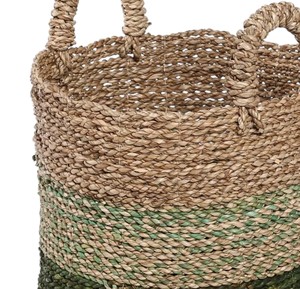 Modern Minimalist Seagrass Storage Basket with Green Gradient Design Hand Woven Laundry Hamper <b>Container</b> Bin with Handles - Product Image 4