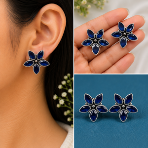 Wholesale Oxidized Silver Flower Shape Quartz Multi <b>Stud</b> <b>Earrings</b> Wholesale Bulk | Indian Ethnic Boho Factory Manufacturer - Product Image 3