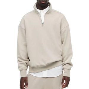 Sweat-shirt beige pour homme à col montant et fermeture éclair, coupe oversize, manches classiques, style minimaliste, 100 % coton, idéal pour l'automne - Product Image 1