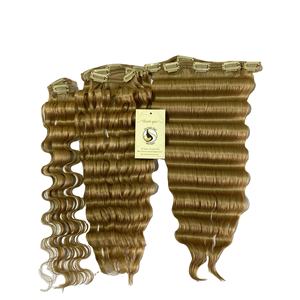 Extensions de cheveux humains avec clips, sans couture, européens, vierges, Remy, à reflets blonds, style vietnamien, vente en gros - Product Image 1