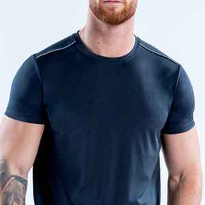 Camiseta de Manga Corta para Hombre, Cuello Redondo, Color Azul Oscuro, Corte Ajustado, Informal, 100% Poliéster, Tejido Jersey, Diseño Liso - Product Image 4
