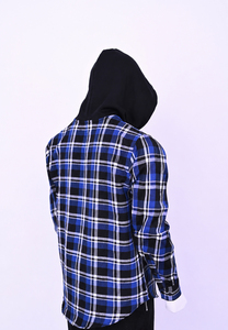 Wholesale Custom <b>Men's</b> Plaid Hooded Flannel Shirt <b>Jacket</b> Long Sleeve Casual Shacket with Chest Pocket - Product Image 5