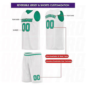 Conjunto de Uniforme de Baloncesto Personalizado con Nombre y Número, Camiseta y Pantalones Cortos para Jóvenes, Hombres y Mujeres, en Cian y Verde Oscuro - Product Image 2