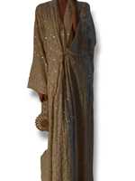 Élégante Abaya en Soie pour Femme, Col Montant, Longueur Ras du Sol, Ornée de Perles, Coupe Ample, Manches Longues, Robe de Soirée Style Ethnique