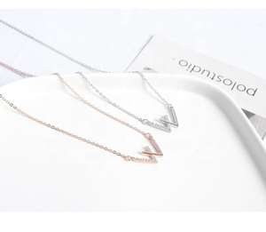 S925 Sterling <b>Silver</b> Initial <b>Letter</b> Pave Setting Diamond W <b>Letter</b> Pendant Cubic Zirconia Double V <b>Letter</b> Trendy Party <b>Necklace</b> - Product Image 6