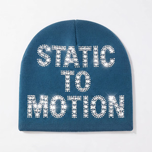 Rhinestone <b>Beanie</b> Hat Unisex Blue Acrylic Winter Cap Casual Knitted Style 56-58CM Custom <b>Fleece</b> Cap Cuffed <b>Beanie</b> <b>Fleece</b> Hat - Product Image 1